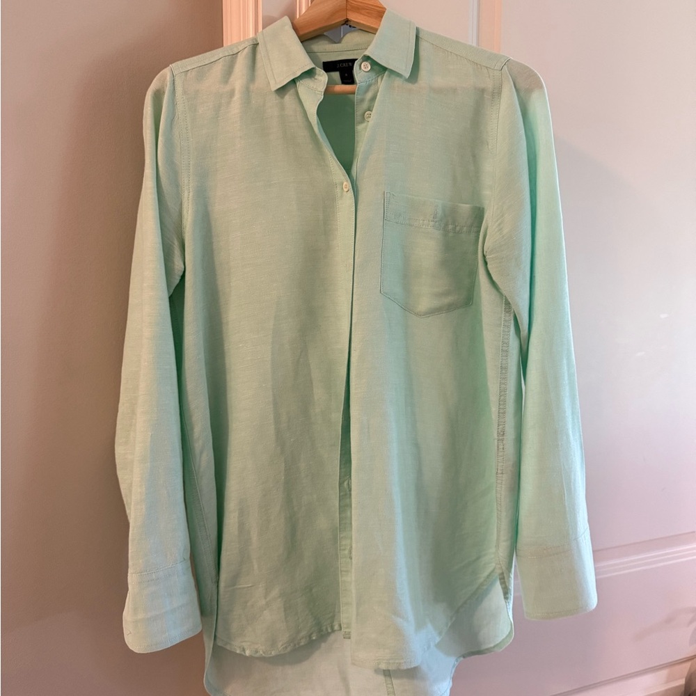 J. Crew Light Green Linen Button Down Shirt